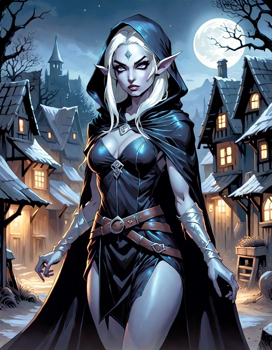 Drow Elf Assassin in Comic Book Art Style
