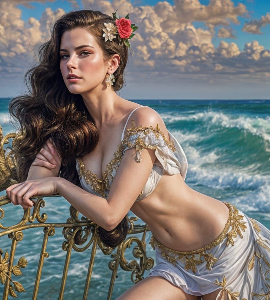 Lana Del Rey By The Ocean Bay In Rococo Style
