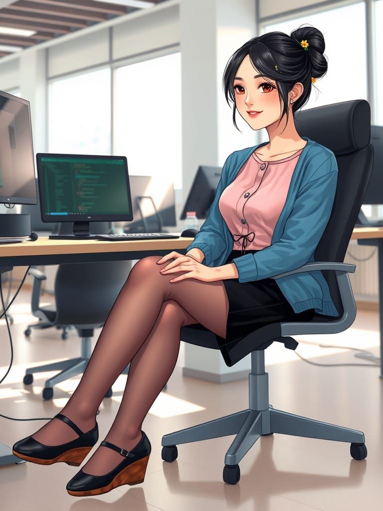 Elegant Young Software Developer in a Modern IT Setting