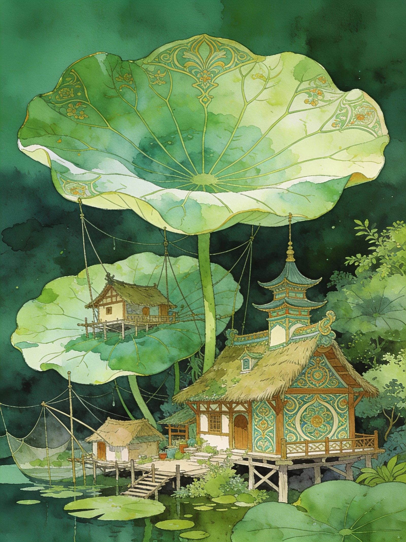 Fantasy Fishing Village on Giant Lily Pads