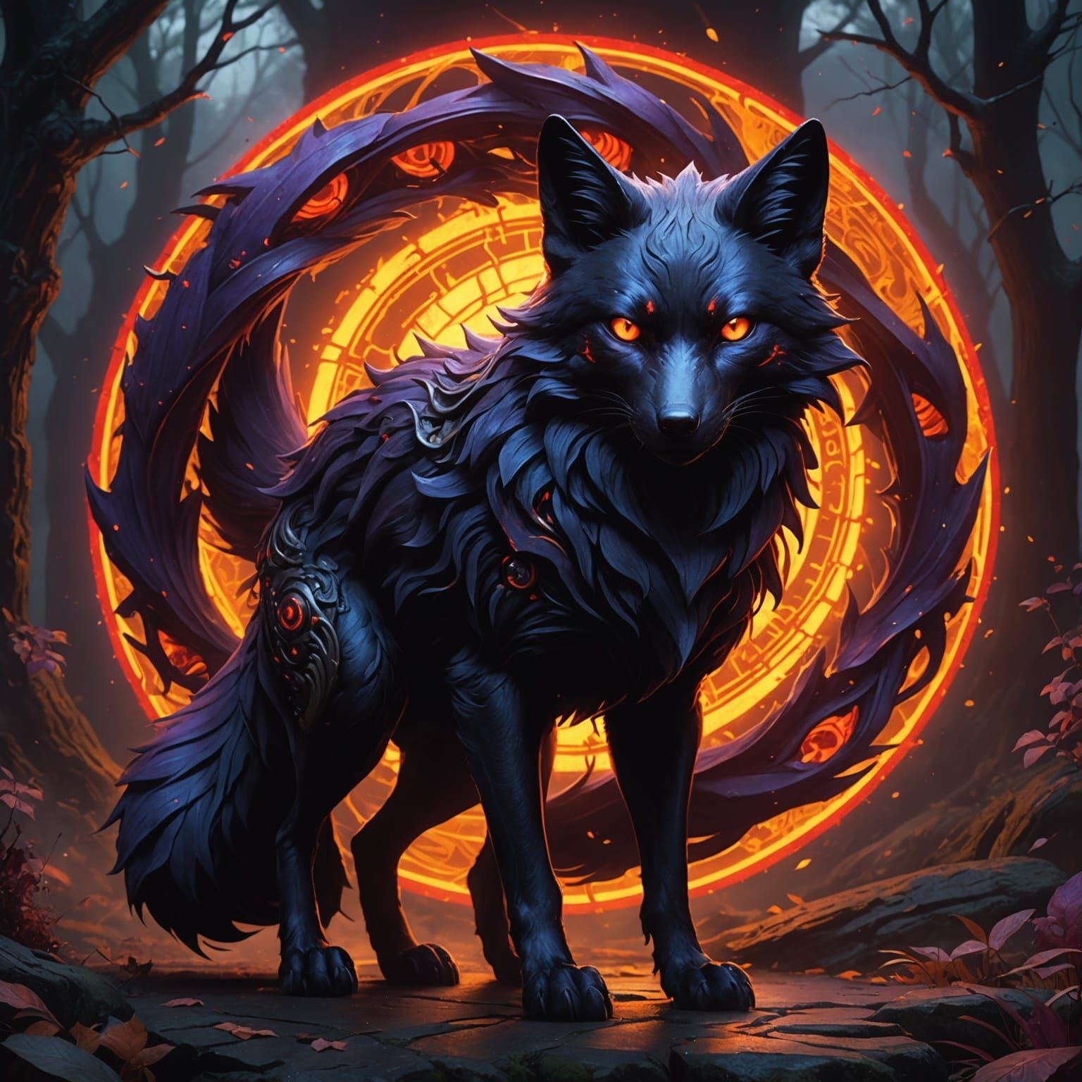Hyperdetailed Nine-Tailed Fox in Dark Fantasy Style