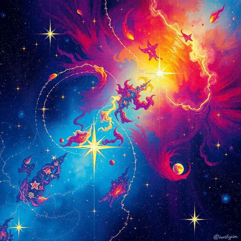 Fluorescent Sky Ablaze with Shimmering Stars