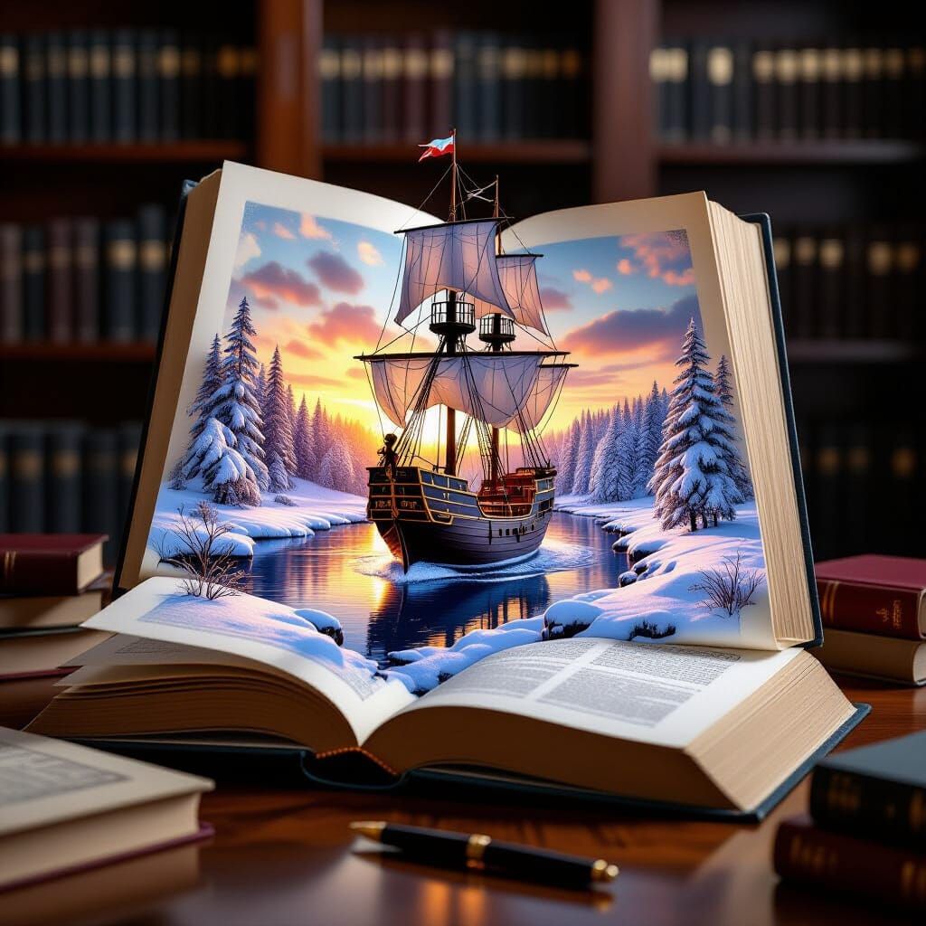 3D Open Book Art: Majestic Sailing Ship Diorama