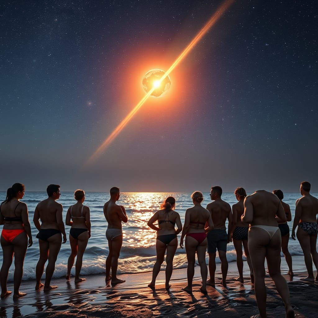 Hyperrealistic Scene of People Watching a Burning Satellite ...