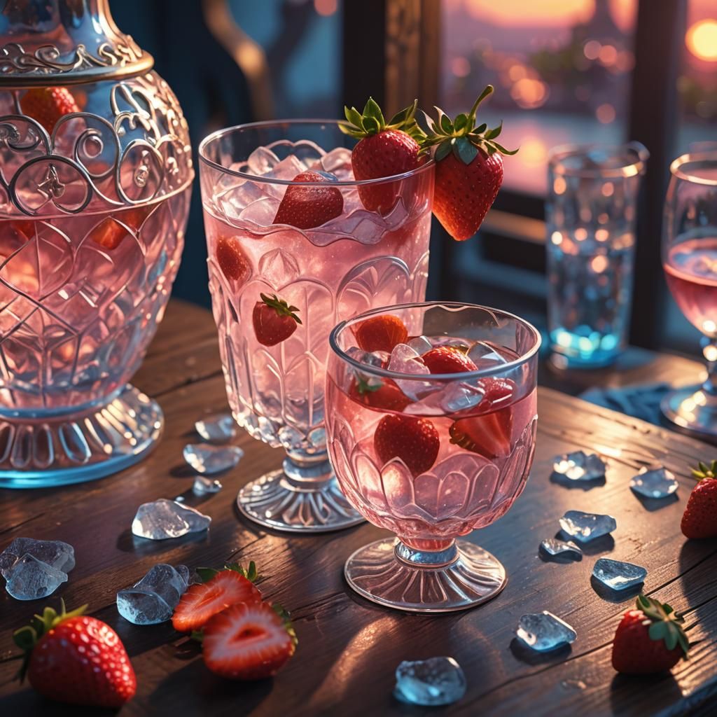 Vibrant Pink Drink with Strawberries: Fantasy Concept Art