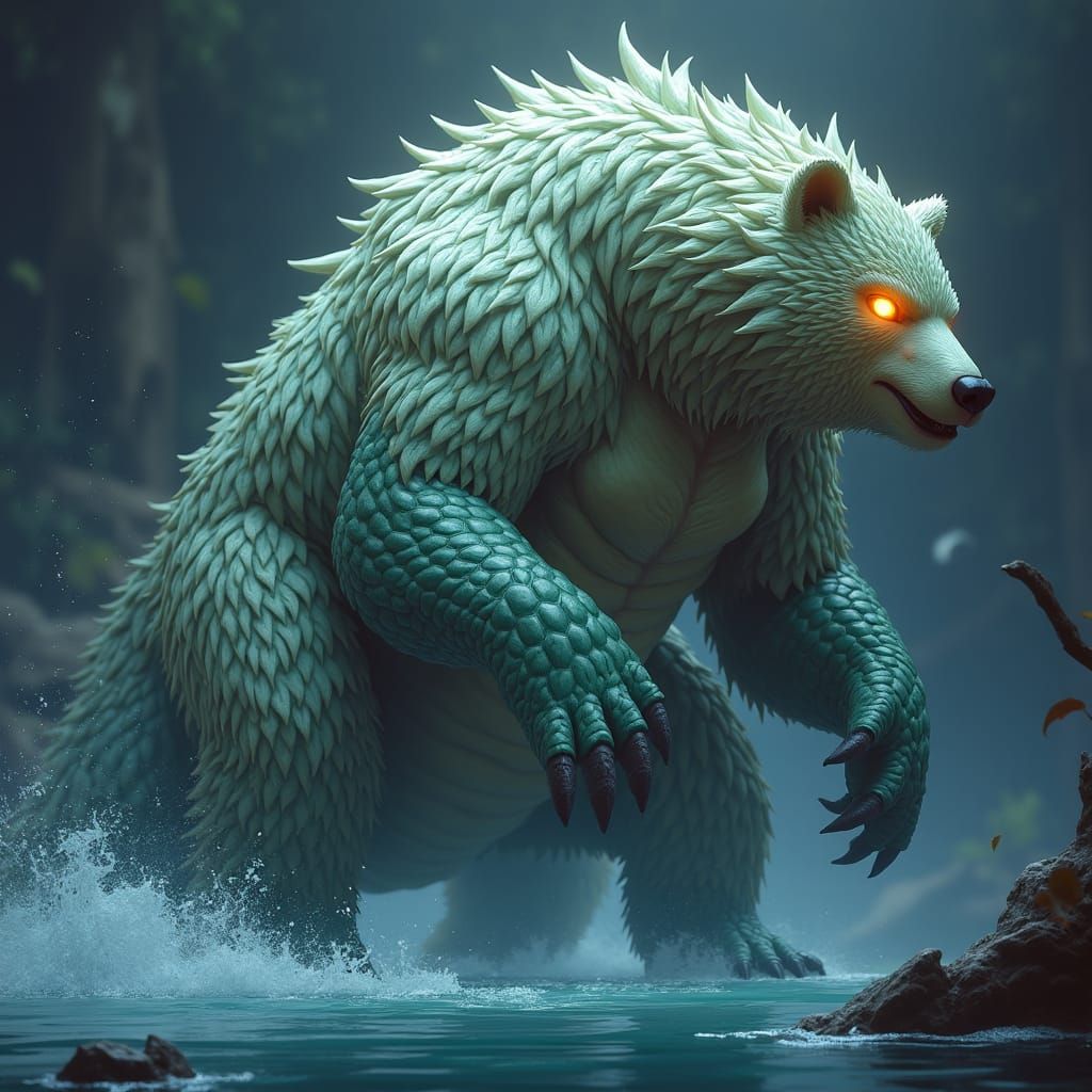 Majestic Bear-Crocodile Hybrid in 3D Anime Style