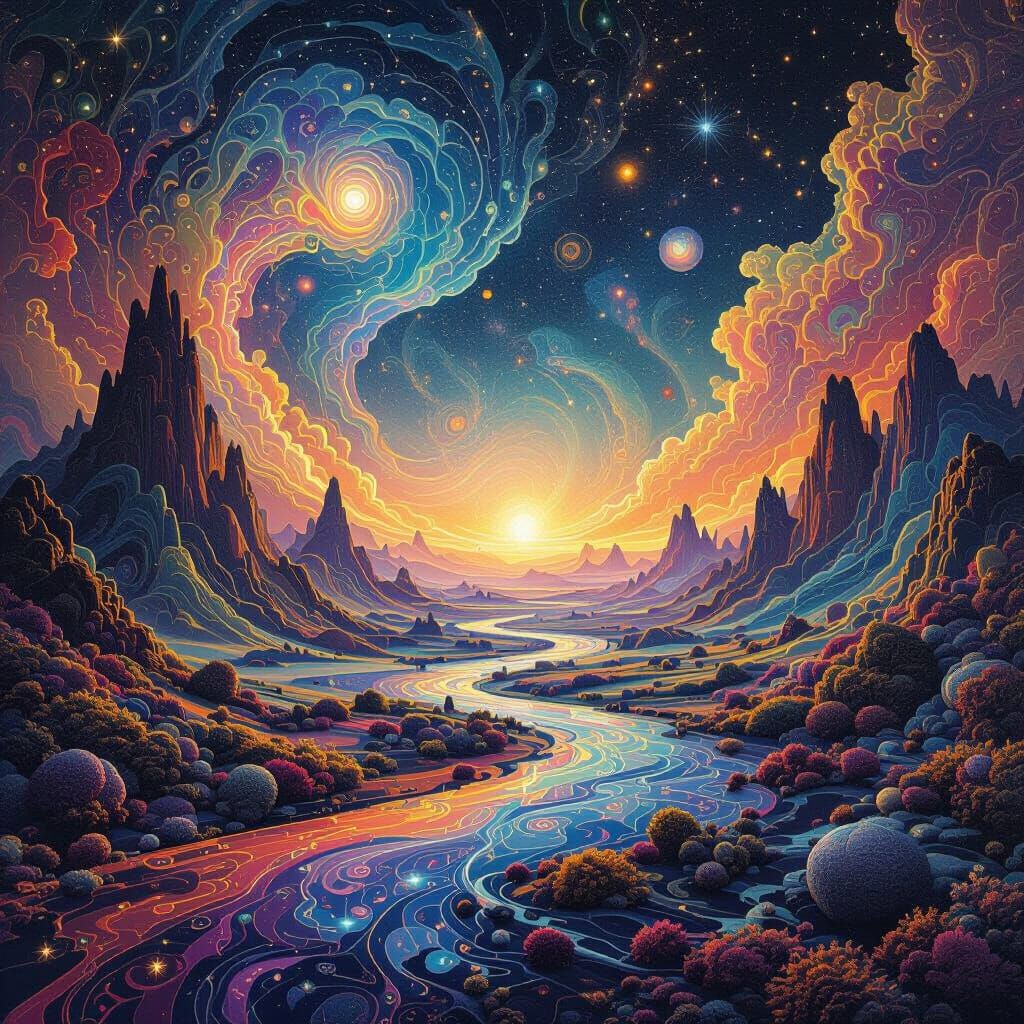 Surreal Cosmic Landscape with Abstract Patterns and Vibrant ...