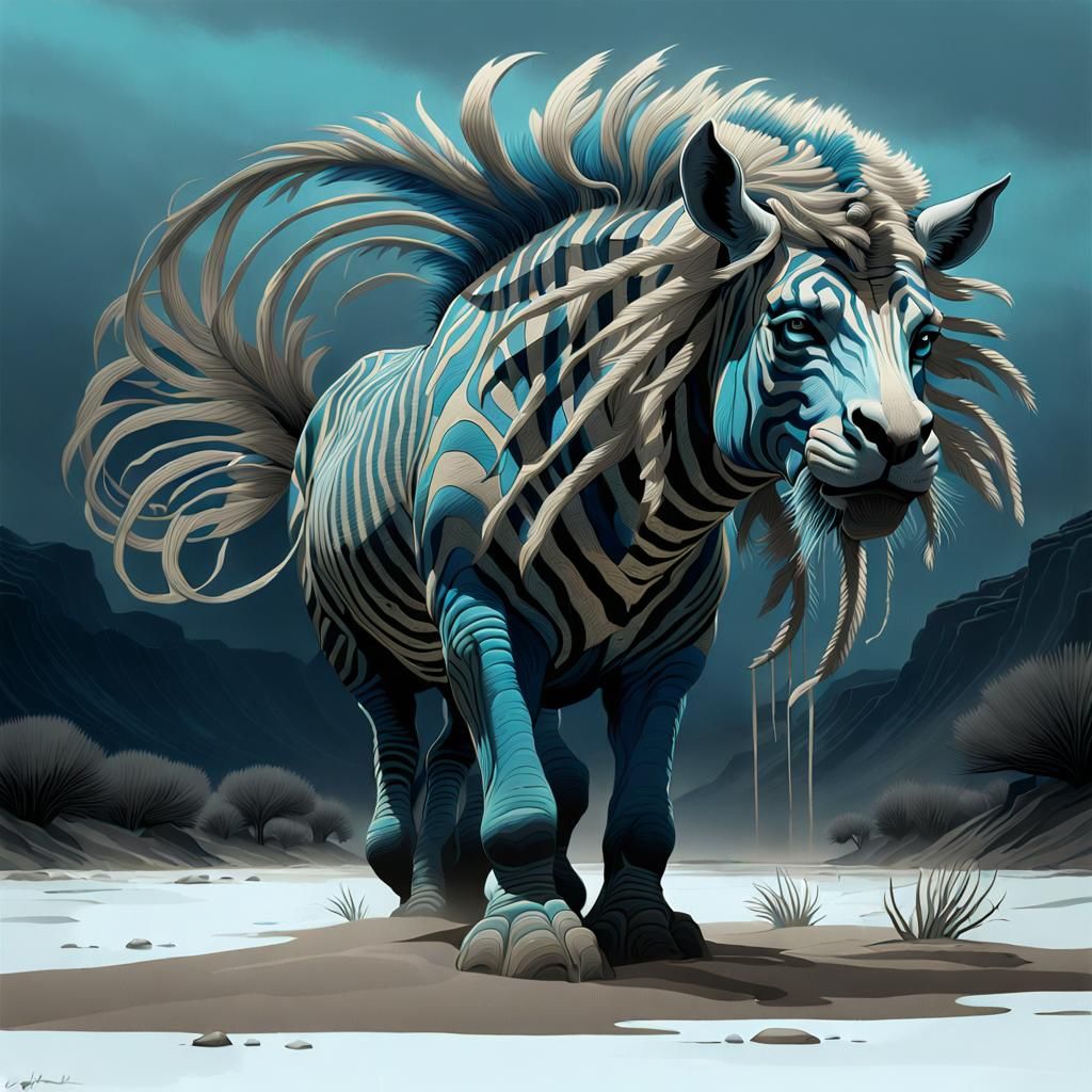 Art Nouveau Quagga Silkscreen Print in Bleak Pastel