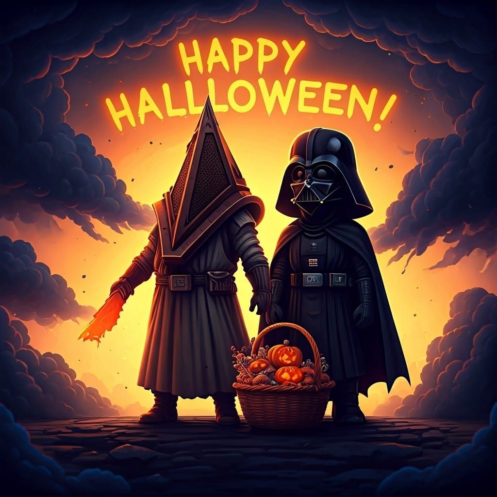 Anime Chibi Vader and Pyramid Head Halloween