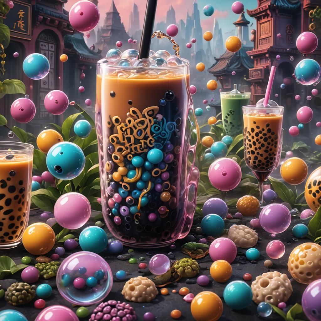 Bubble Tea Magazine Cover in Detailed Digital Art