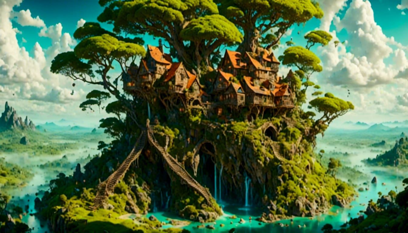 Cosmic World Tree House in Abstract Style