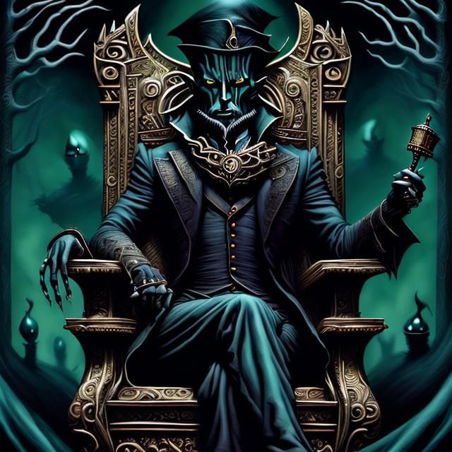 Shadow King on Ornate Throne in Dark Whimsy Style