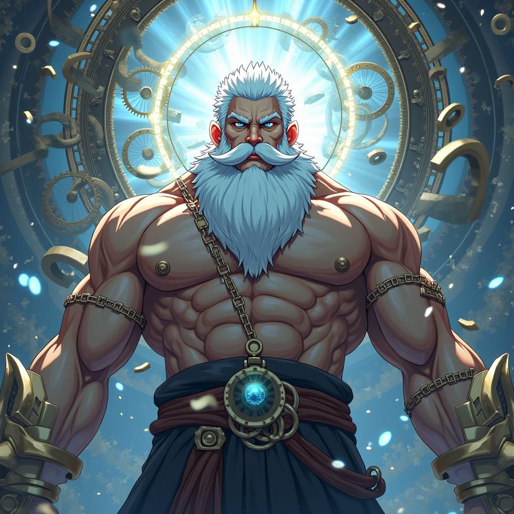 Celestial Being Amidst Clockwork Storm in 3D Anime Style