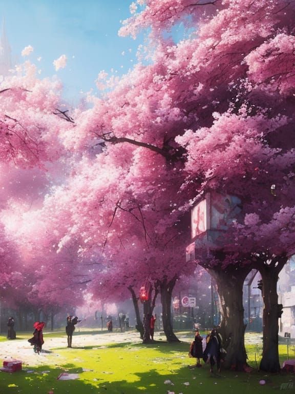 Cherry Blossoms in Graffiti Art Style