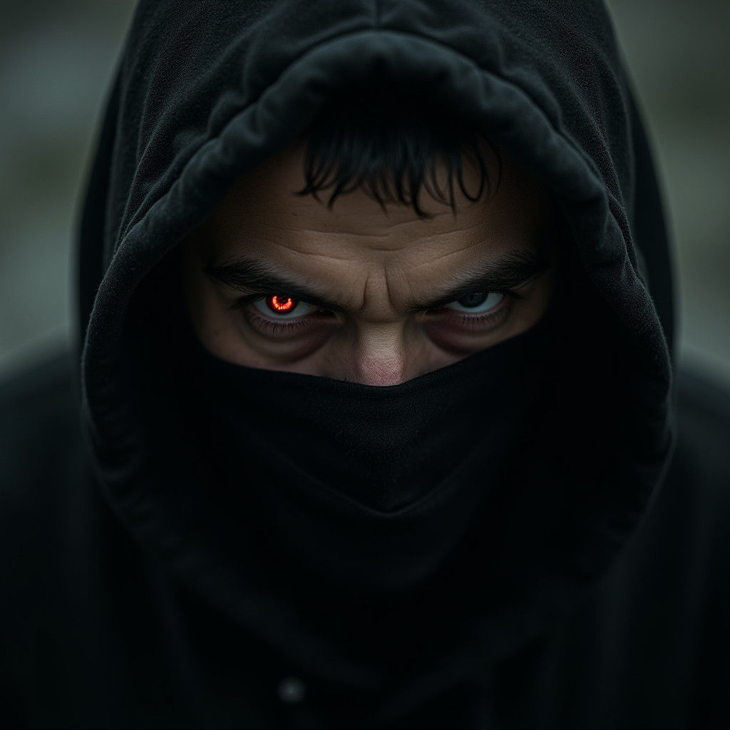 Intense Masked Man Portrait in Cinematic Style