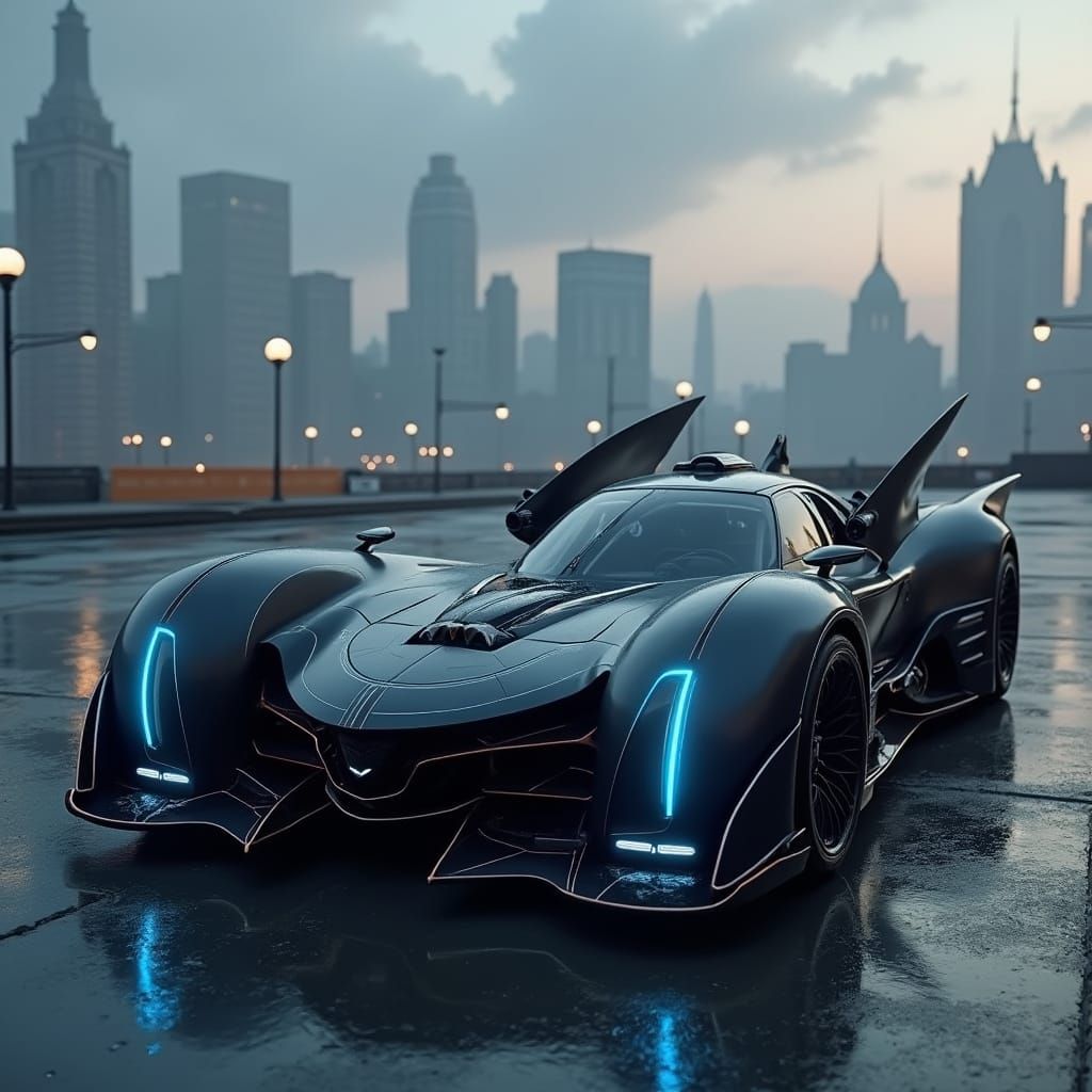 Futuristic Honda Batmobile in a Cyberpunk Cityscape