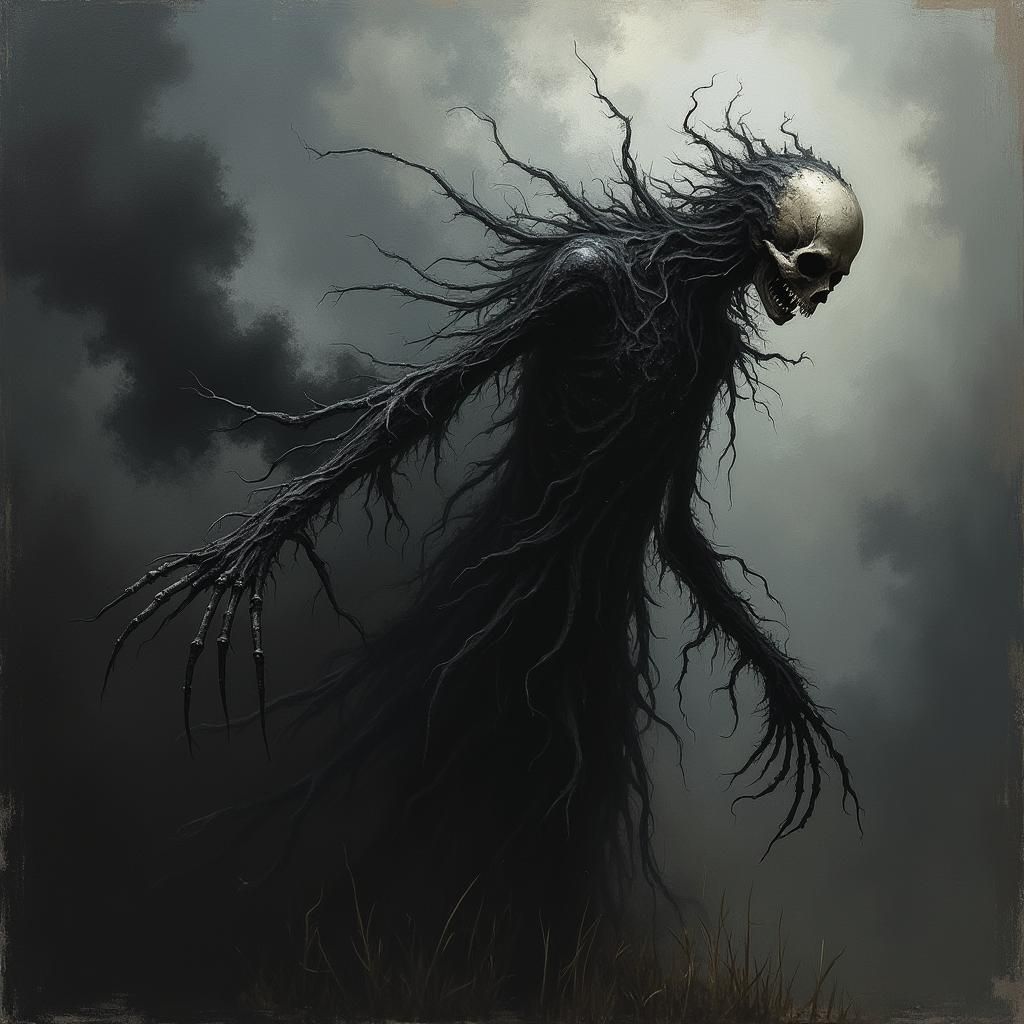 Macabre Ghoul Scarecrow in Abstract Style