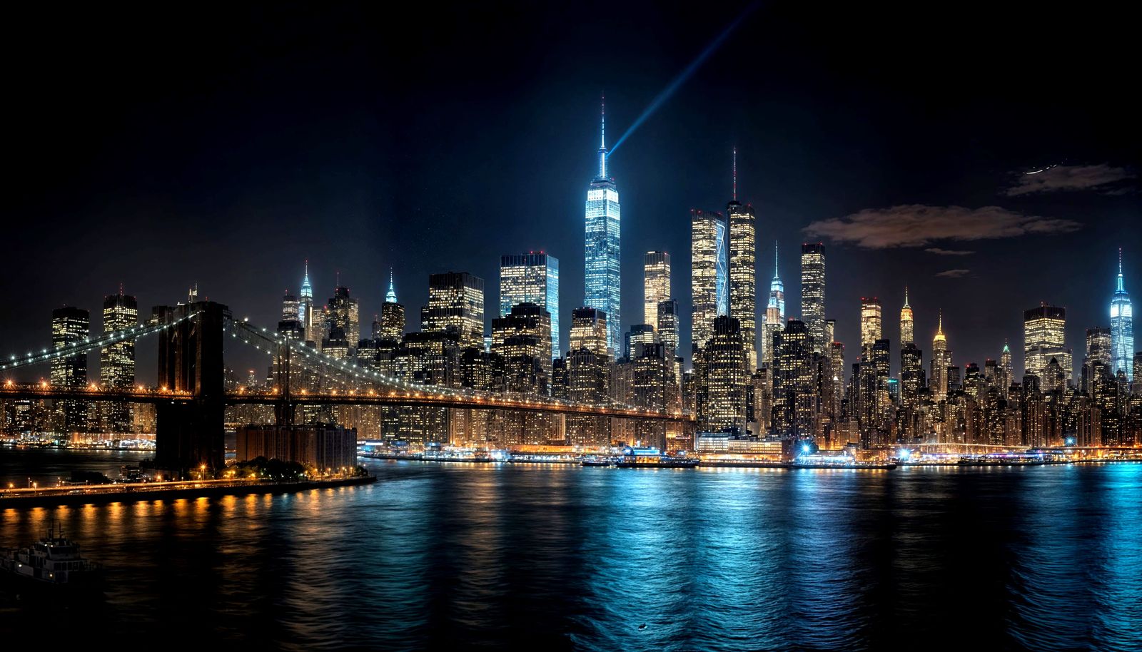 NYC Skyline at Night: Hyperrealistic Wide View