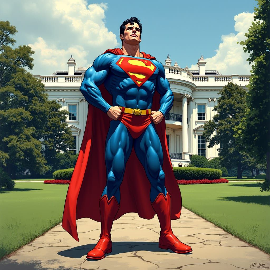 Superman Stands Proudly Before White House, Comic Book Style