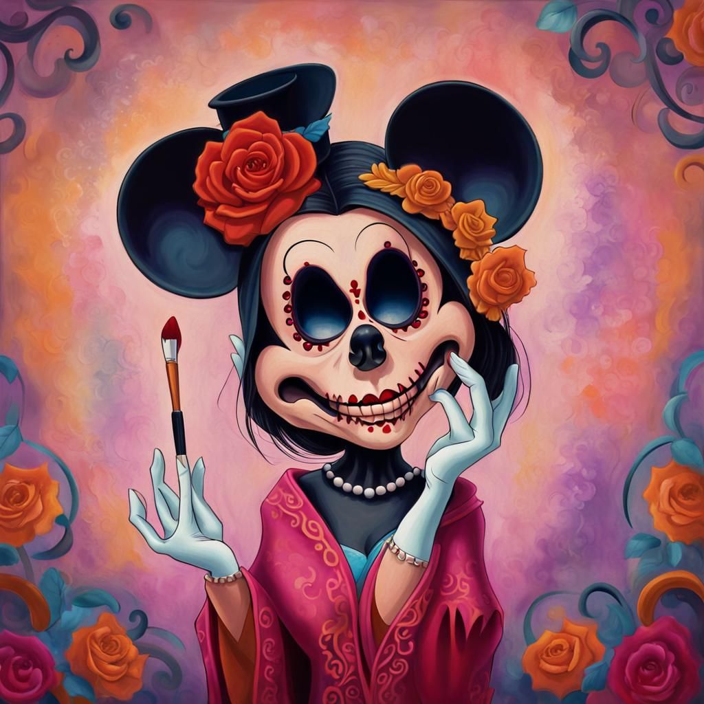Mickey Mouse as Catrina in Disney Animation Style