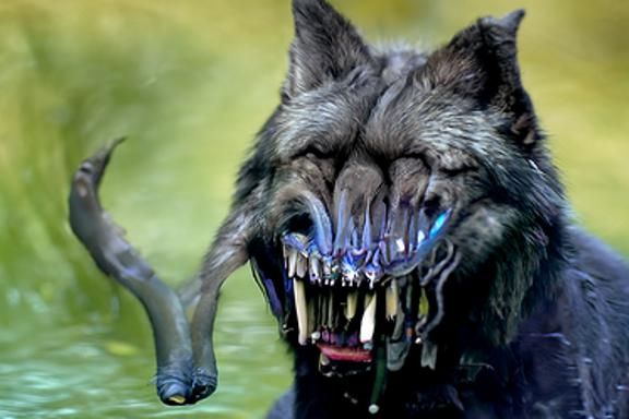 Menacing Alien Wolf with Large Teeth