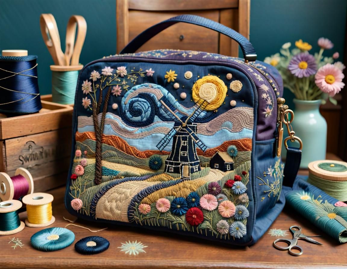 Embroidered Van Gogh Handbag.