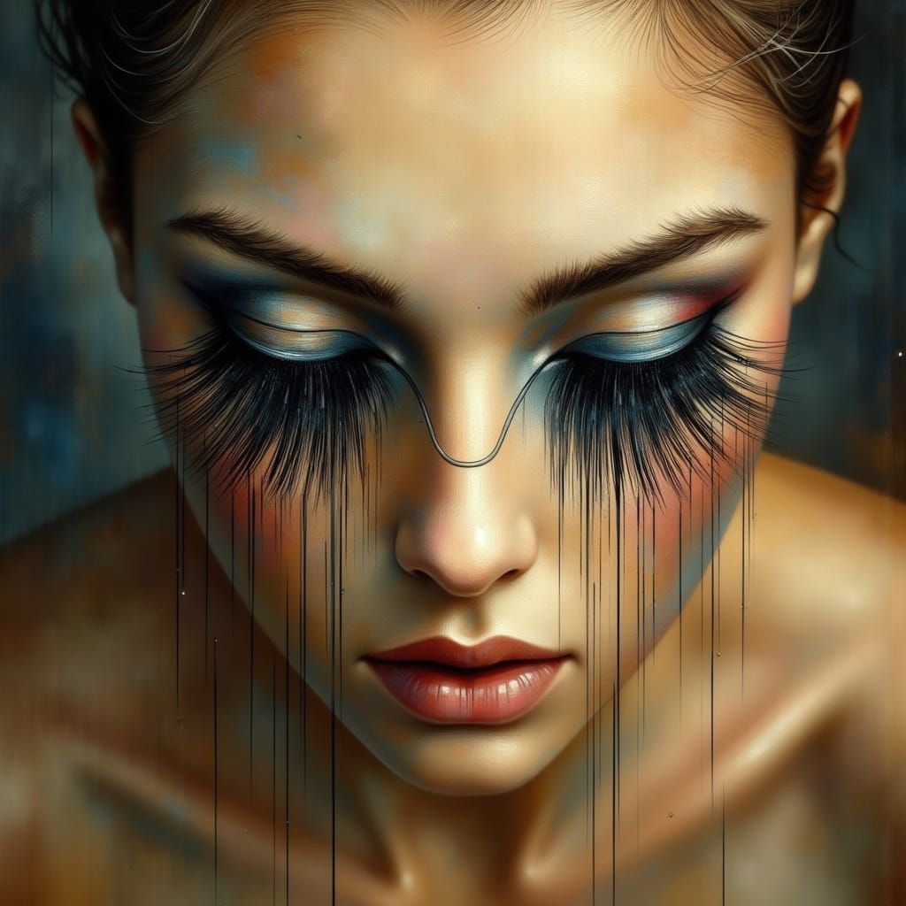 Surreal Portrait of a Woman with Elongated Eyelashes