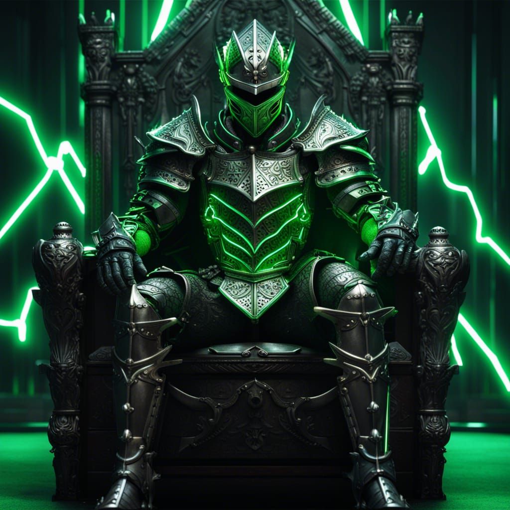 Gothcore Knight in Intricate Armor on Sword Throne