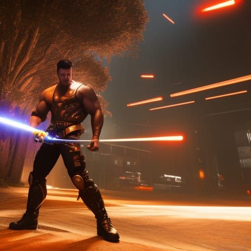 Buff Guy with Laser Gun Concept Art