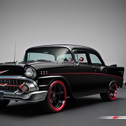 Black 1957 Chevy with Striking Red Wheels