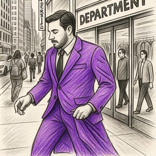 Crayon Man Enters Department Store on Busy Street