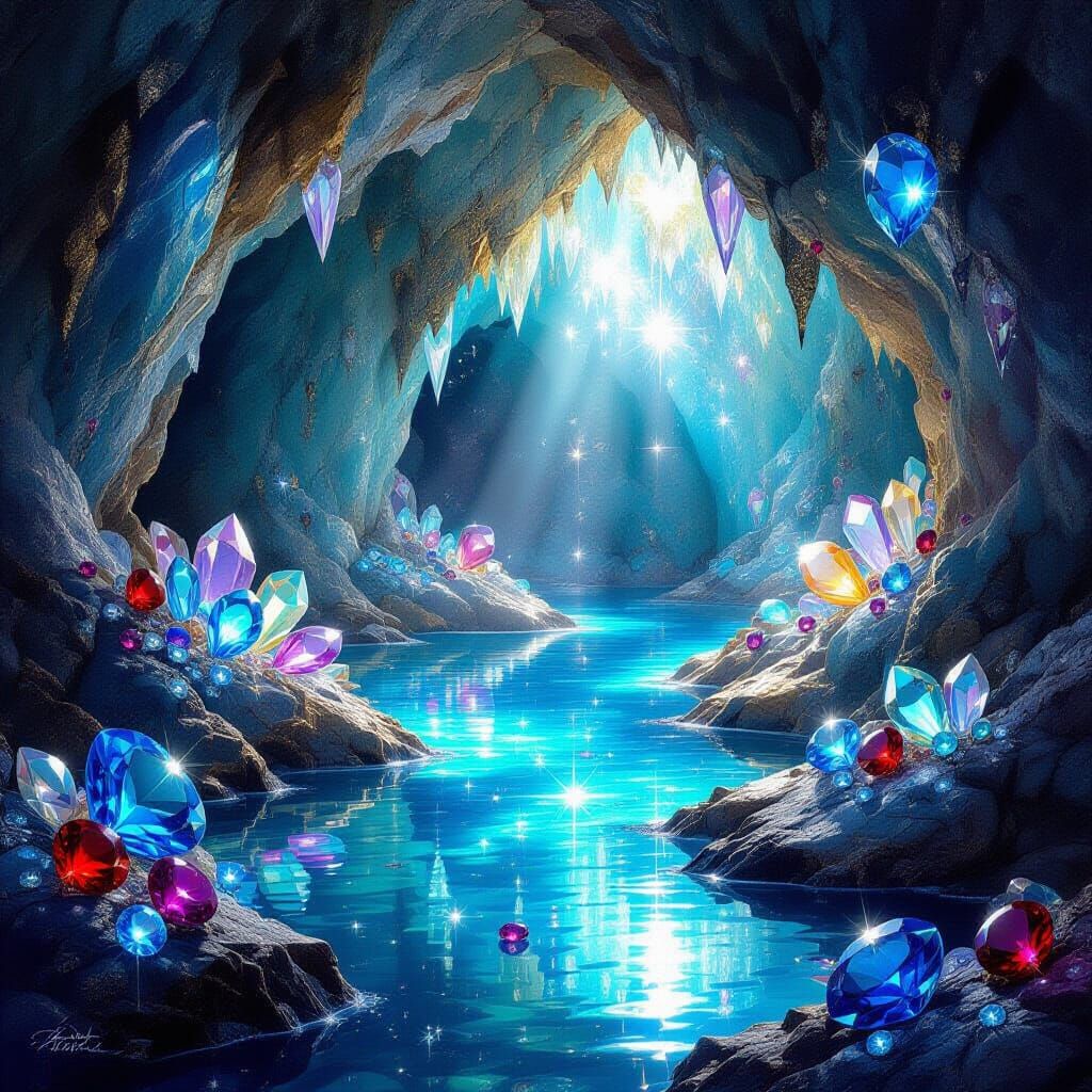 Crystallized Cave Filled with Gems and Pearls