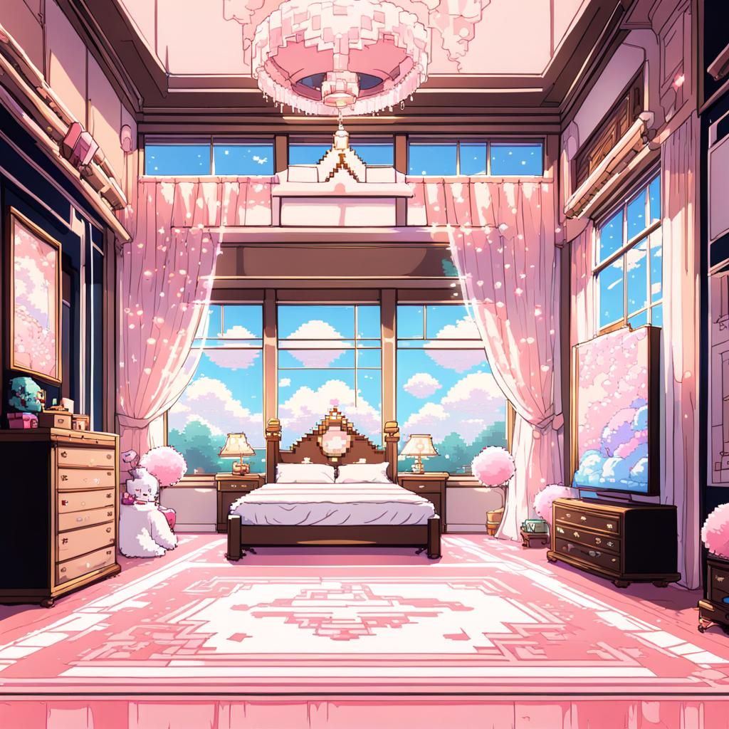 Princess Themed 8-Bit Pixel Bedroom in Anime Style