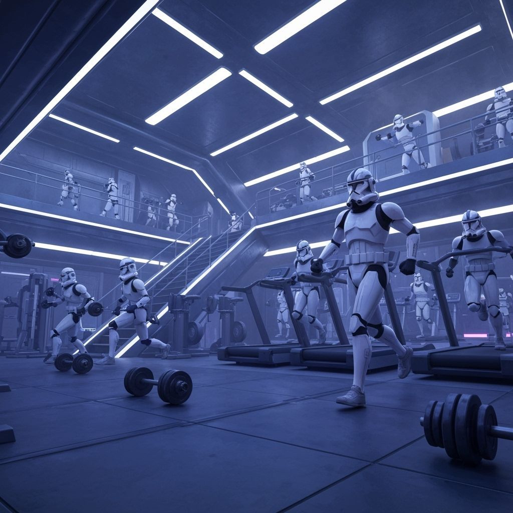 Clone Troopers Training in Futuristic Neon Gym
