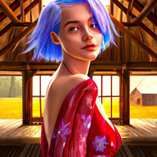 Blue-Haired Woman Portrait in Hyperdetailed Style