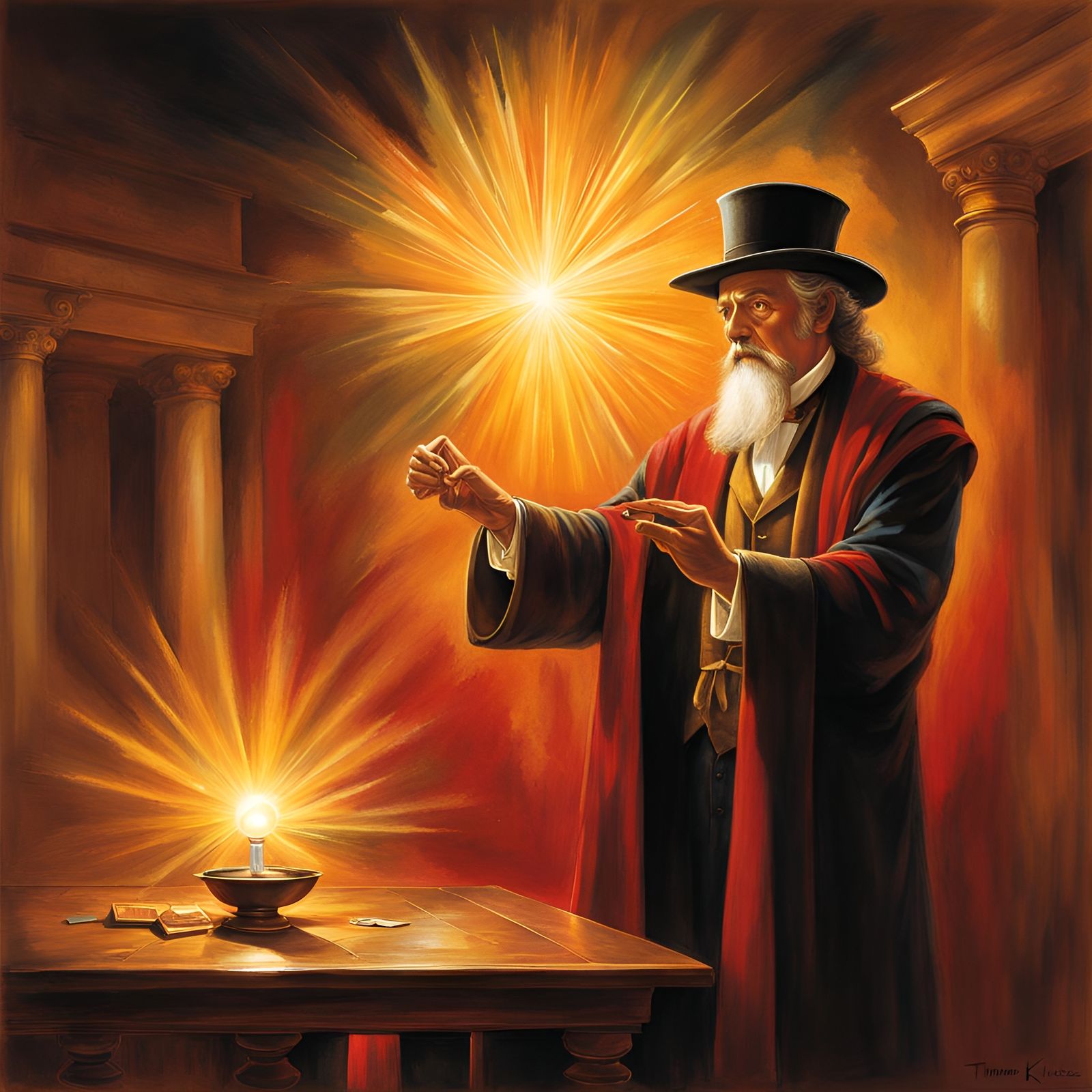 Magician in Heavenly Light as Watercolor Painting