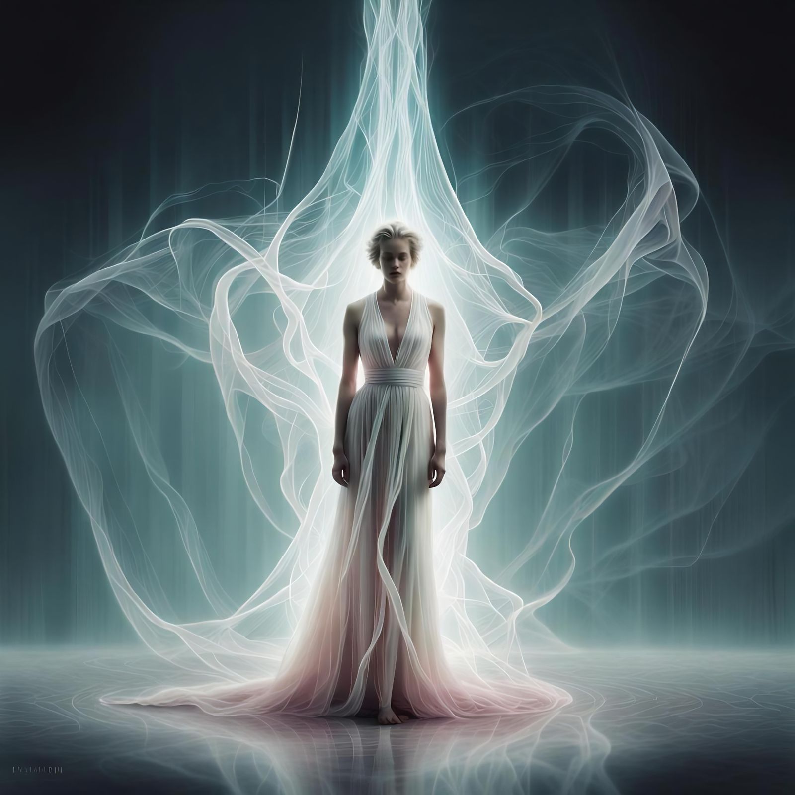 Ethereal Female Figure in Modern Grunge Art