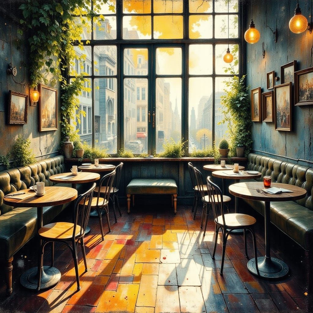 Serene Cafe Scene with Soft Window Light and Dreamcore Aesth...