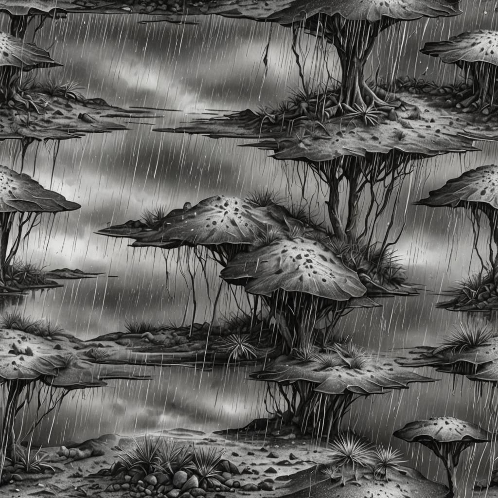 Iridescent Rain on Desert Island Charcoal Drawing