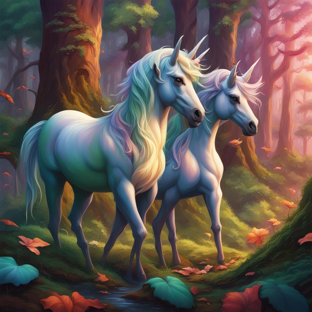 Alicorns in Hyperrealistic Forest Splash Art