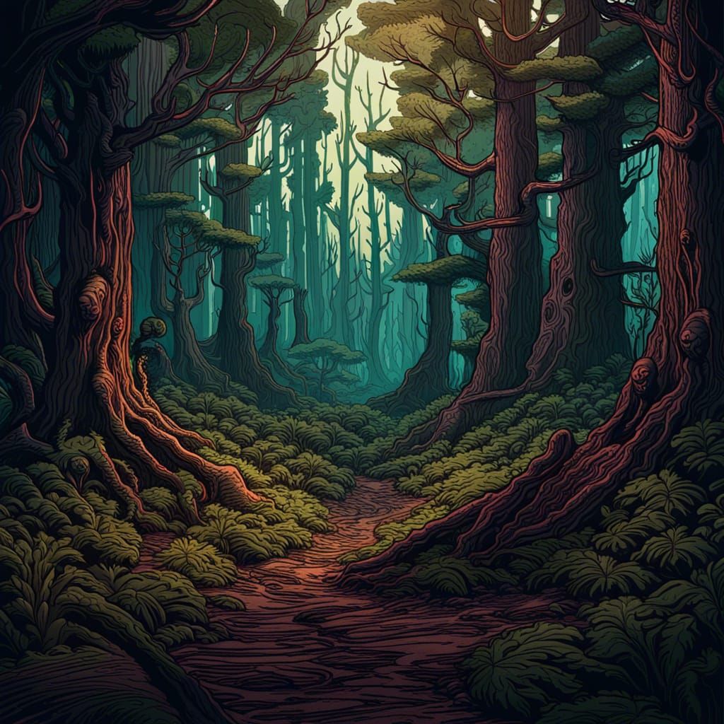 Woodcut print Forrest