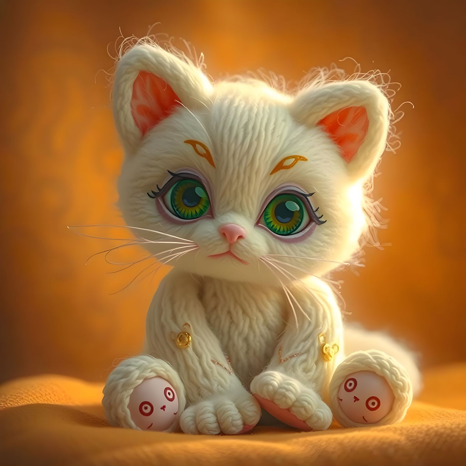 Knitted Kitty: A Whimsical Fantasy Art Piece