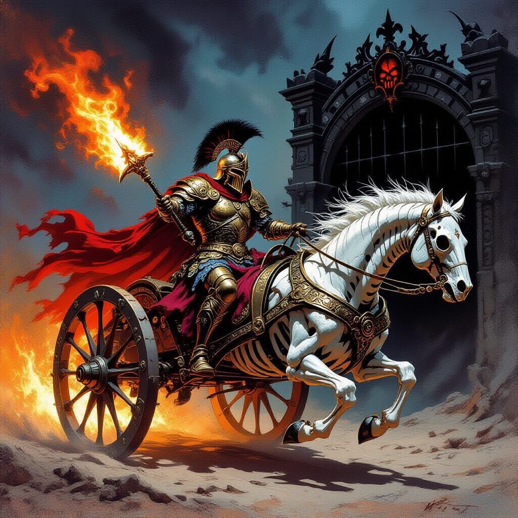 Hellish Warrior Rides Skeletal Steed to Hellgate