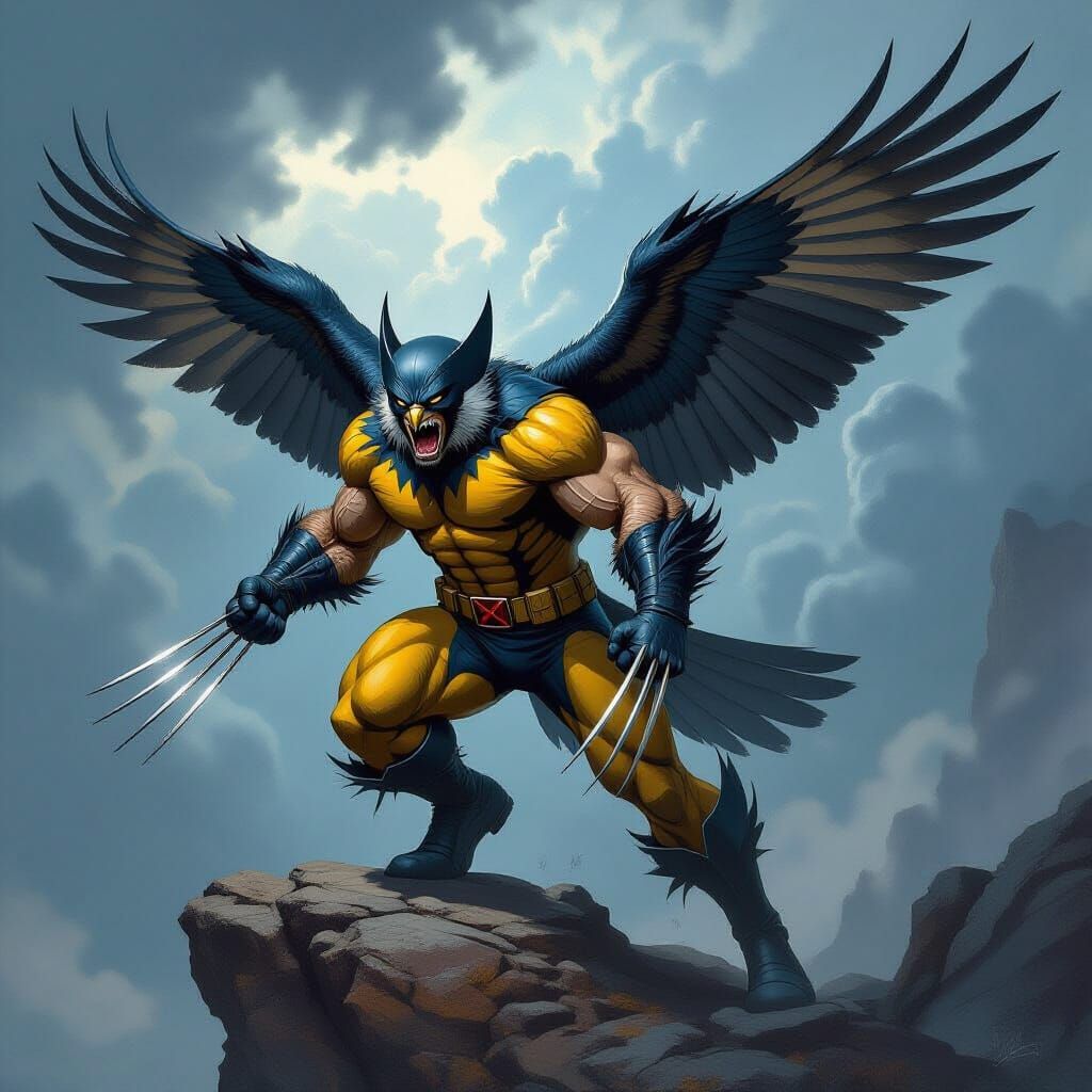 Wolverine Falcon Hybrid in Epic Fantasy Art Style