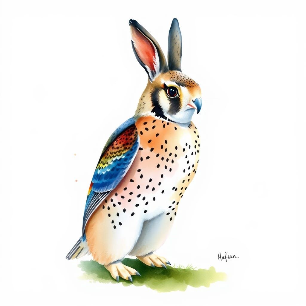 Falcon Rabbit Hybrid in Vibrant Watercolor