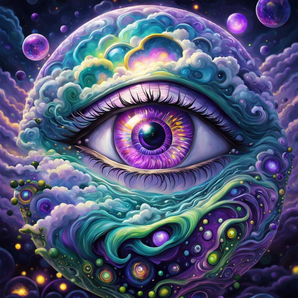 Eldritch Eyes in Psychedelic Skies: Surreal Oil Painting