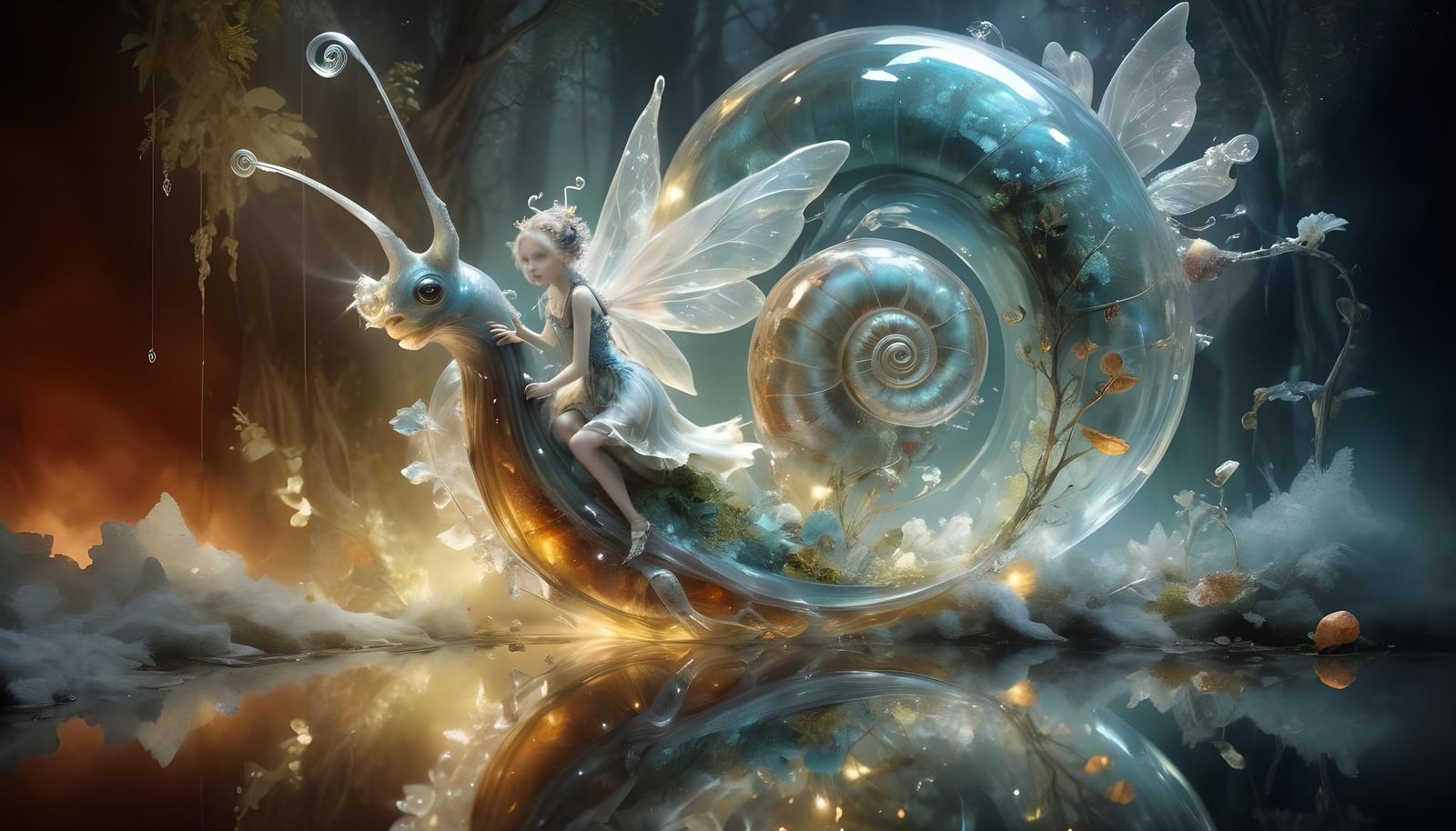 Stunning Glass Fairy Rides Glowing Glass Snail in Enchanted....