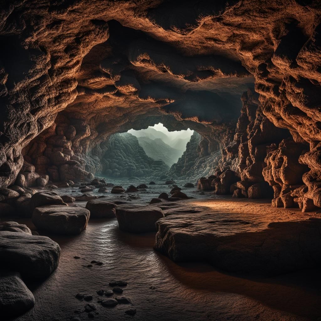 Intricate Cave Interior in Hyperrealistic Detail