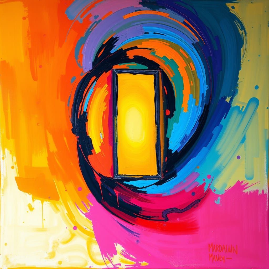 Vibrant Abstract Artwork with Golden Light and Iridescent Bl...
