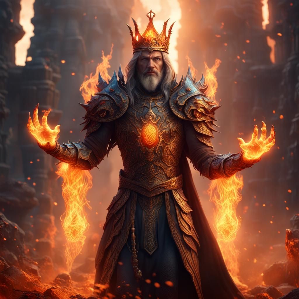 Fiery-Eyed King in Detailed Fantasy Art
